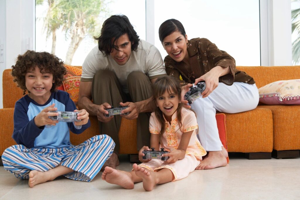 image of family playing video game