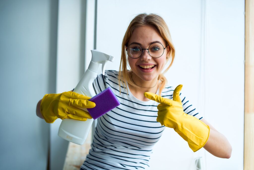 woman happy to clean