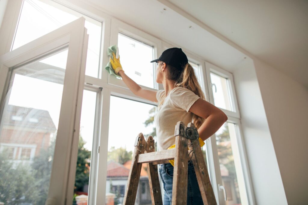 image of a woman cleaning windows