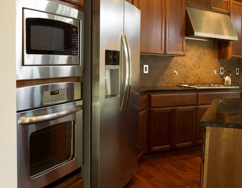 image of stainless steel appliances in a kitchen