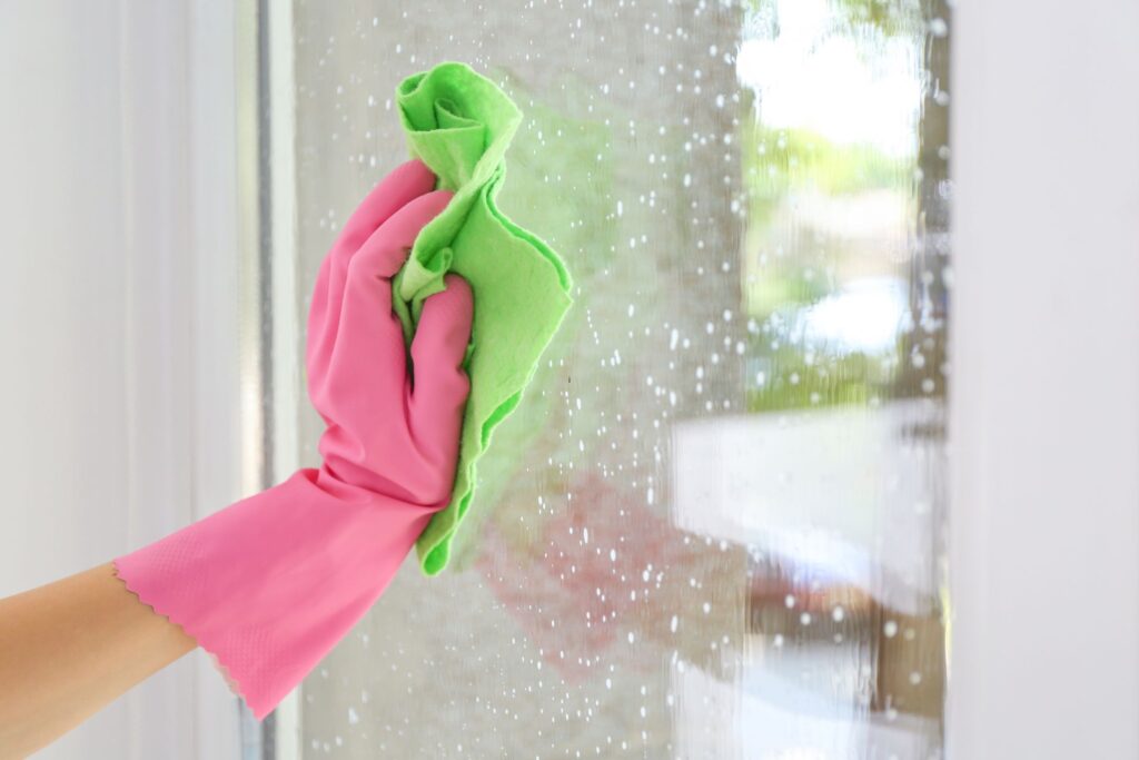 image of a woman cleaning glass